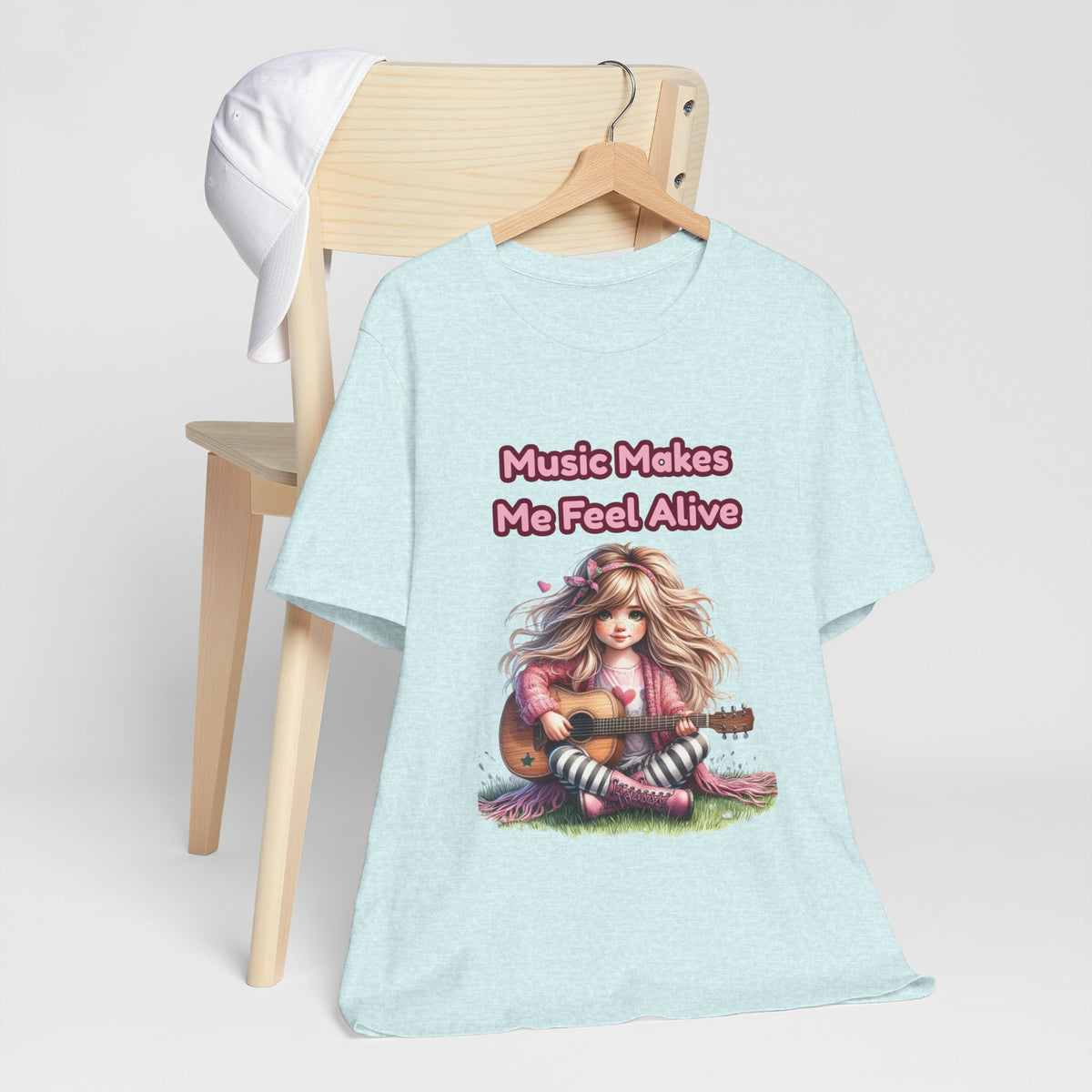 Music Makes Me Feel Alive T‑Shirt - Girl with Guitar Retro Cute Tee