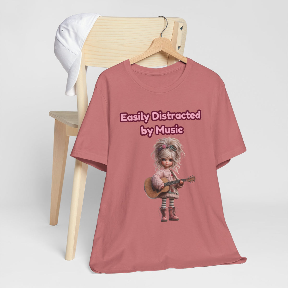 Easily Distracted by Music T‑Shirt — Cute Guitar Girl Tee