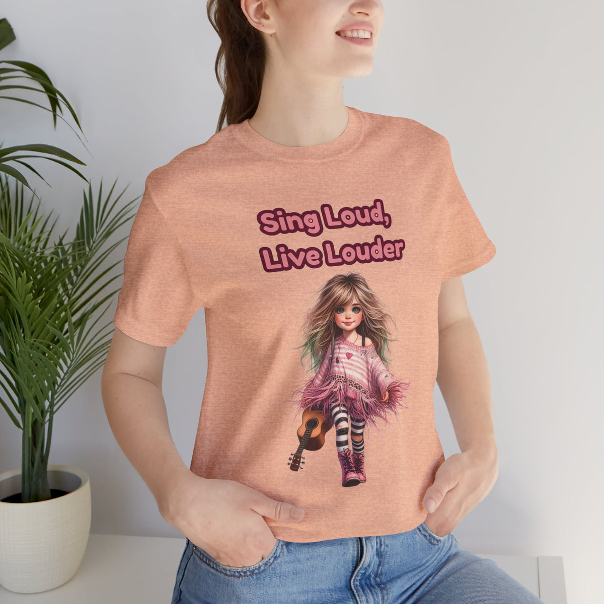 Sing Loud Live Louder Doll Graphic Tee - Cute Girl with Guitar T-Shirt