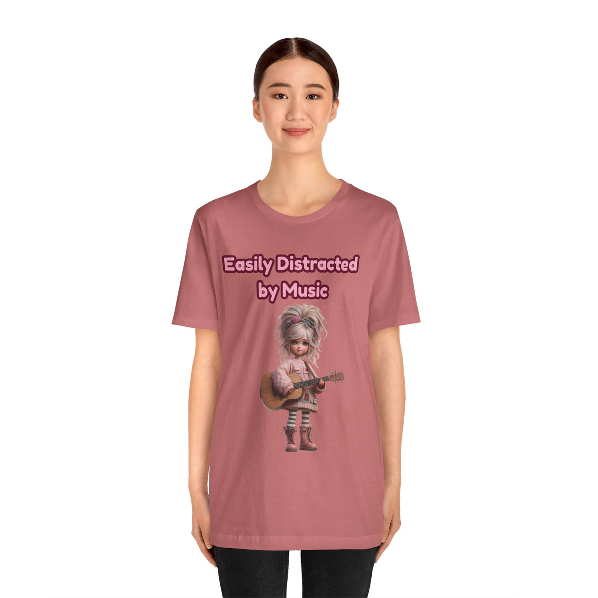 Easily Distracted by Music T‑Shirt — Cute Guitar Girl Tee