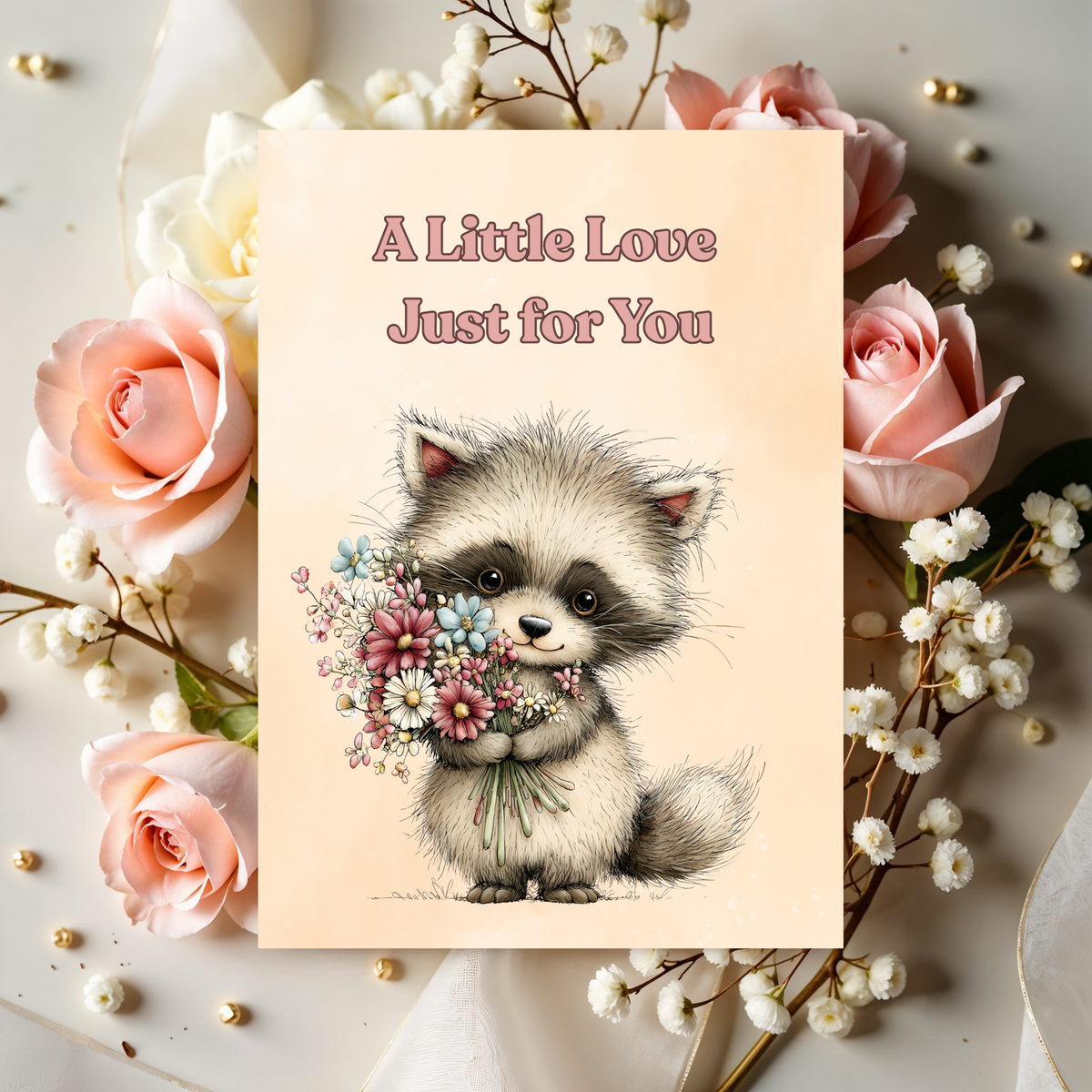 Whimsical Raccoon Love 5 x 7 Greeting Card: A Little Love Just for You
