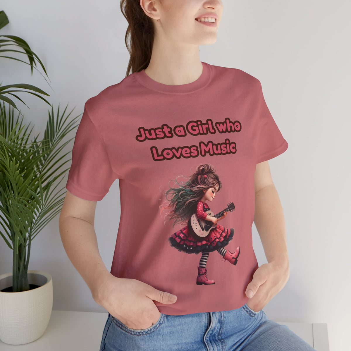 Just a Girl Who Loves Music T-Shirt — Cute Girl Guitar Graphic Tee