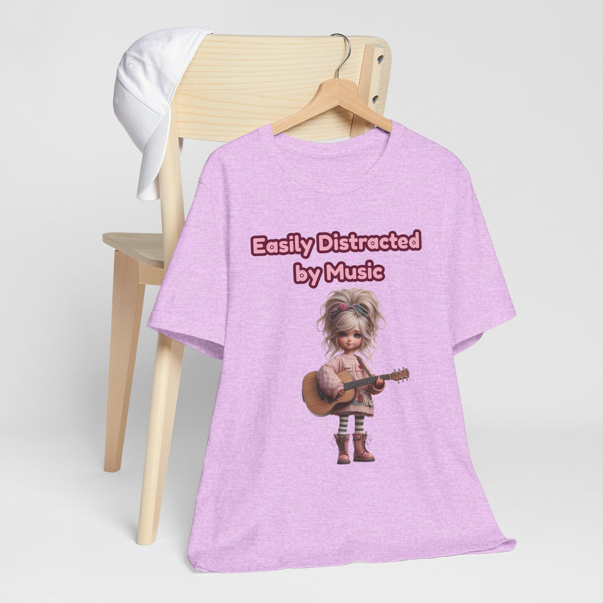 Easily Distracted by Music T‑Shirt — Cute Guitar Girl Tee