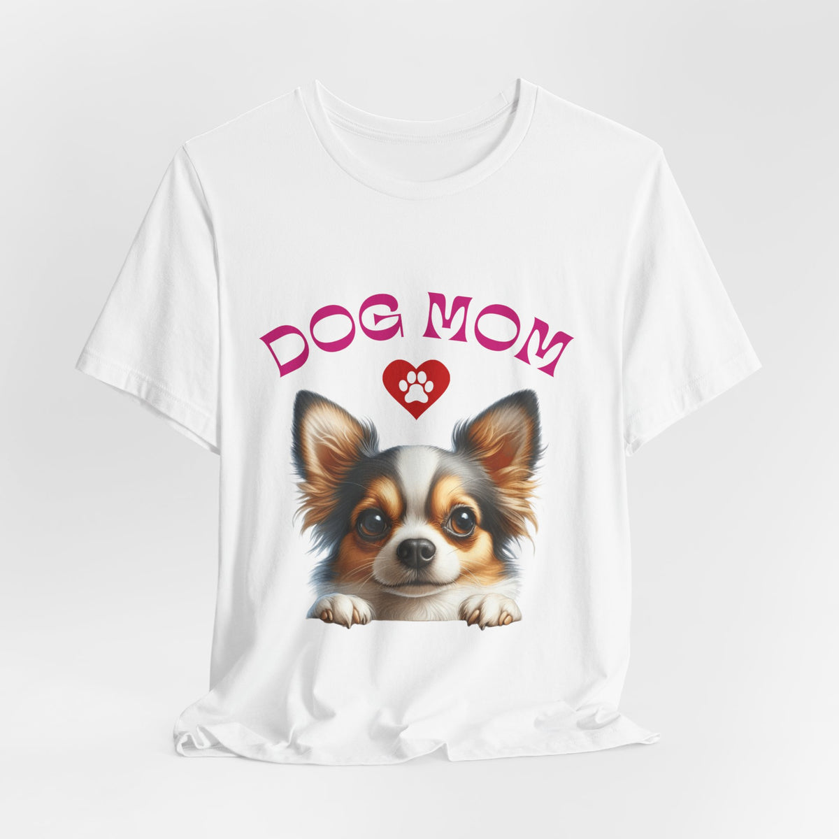 Chihuahua Dog Mom T-Shirt — Cute Chihuahua Face with Heart Paw Graphic
