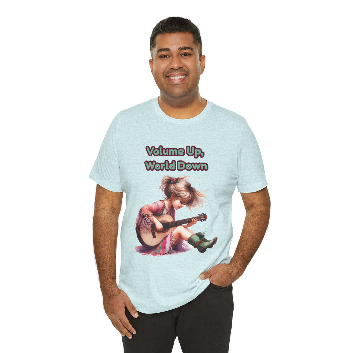 Music Lovers Volume Up, World Down Guitar Tee