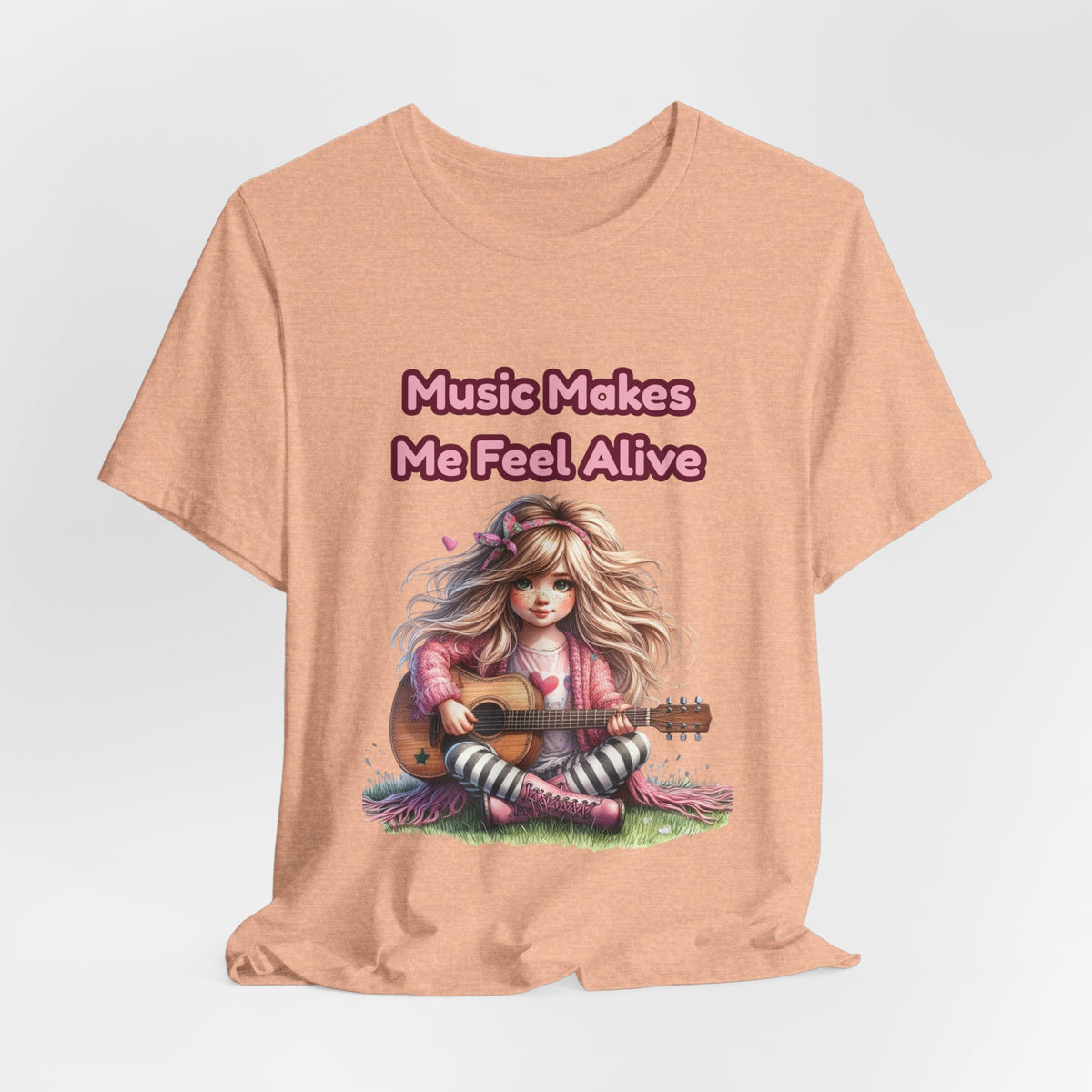 Music Makes Me Feel Alive T‑Shirt - Girl with Guitar Retro Cute Tee