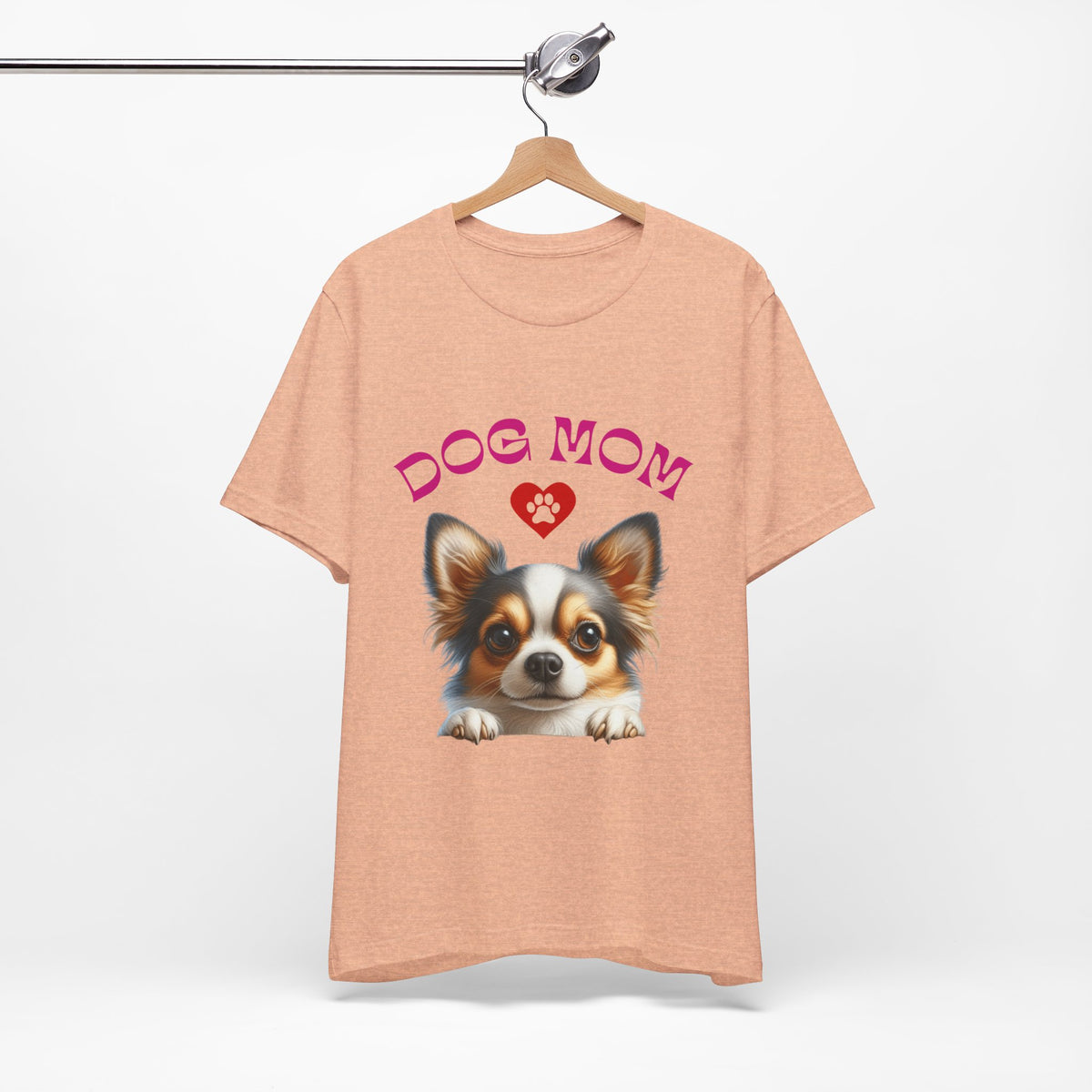 Chihuahua Dog Mom T-Shirt — Cute Chihuahua Face with Heart Paw Graphic