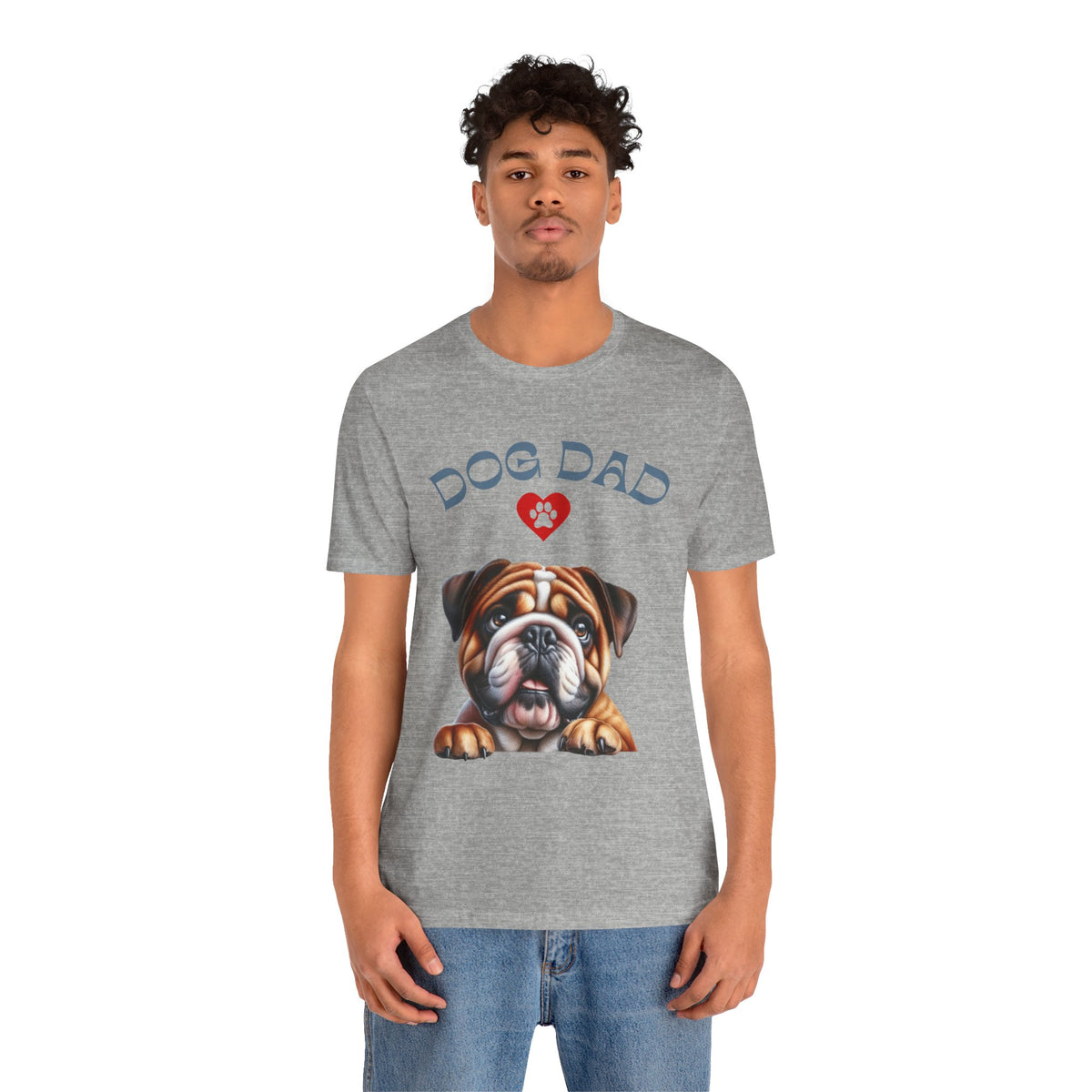 Bulldog Dad T-Shirt – Cute Bulldog Graphic Tee with Heart Paw Design