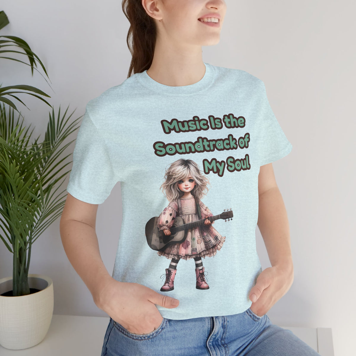 Music Is the Soundtrack of My Soul T-Shirt — Cute Girl with Guitar Tee