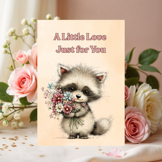 Whimsical Raccoon Love 5 x 7 Greeting Card
