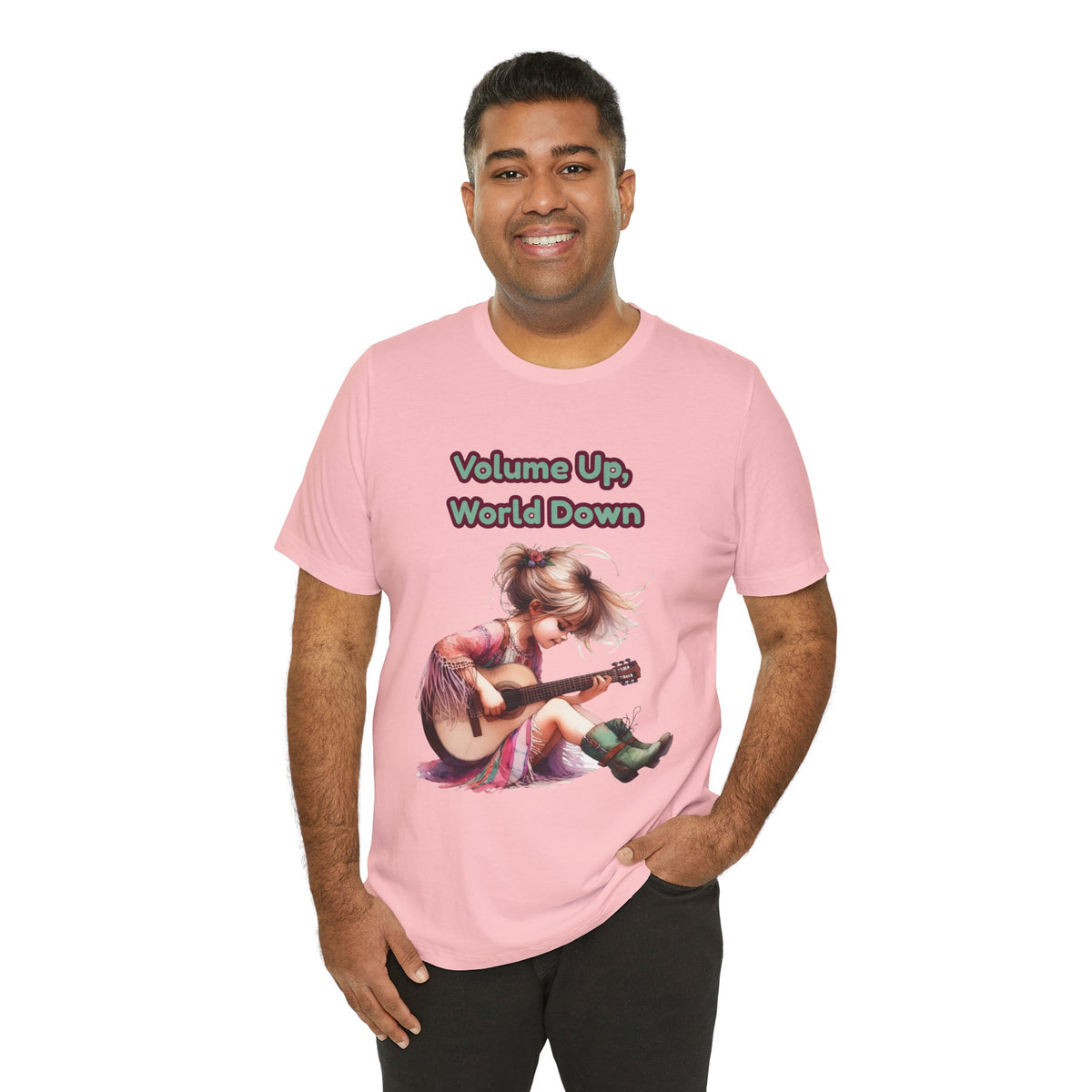 Music Lovers Volume Up, World Down Guitar Tee