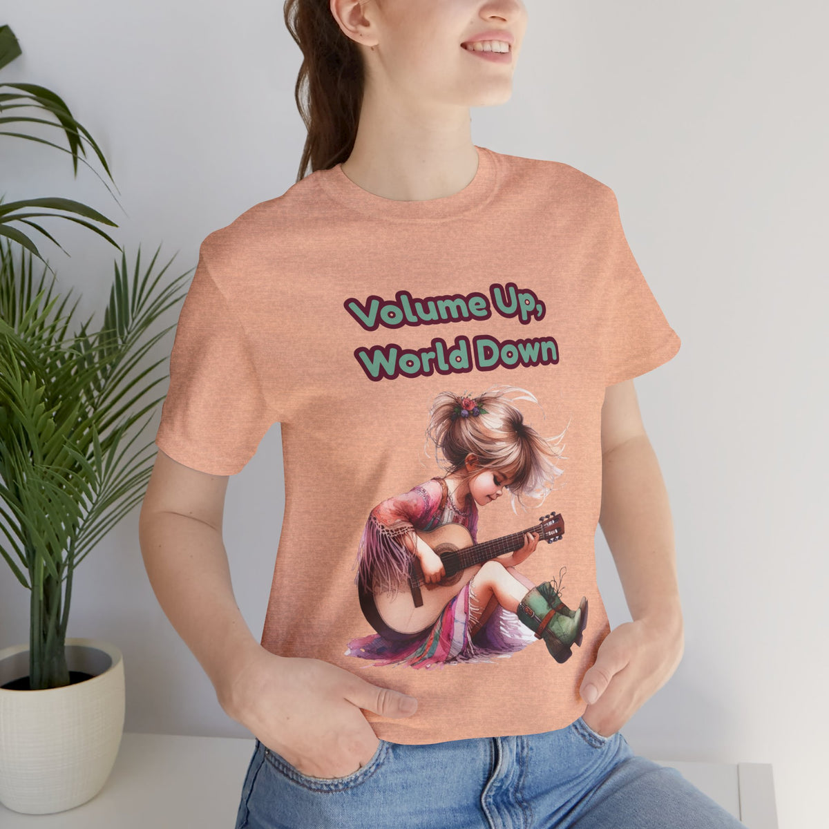 Music Lovers Volume Up, World Down Guitar Tee