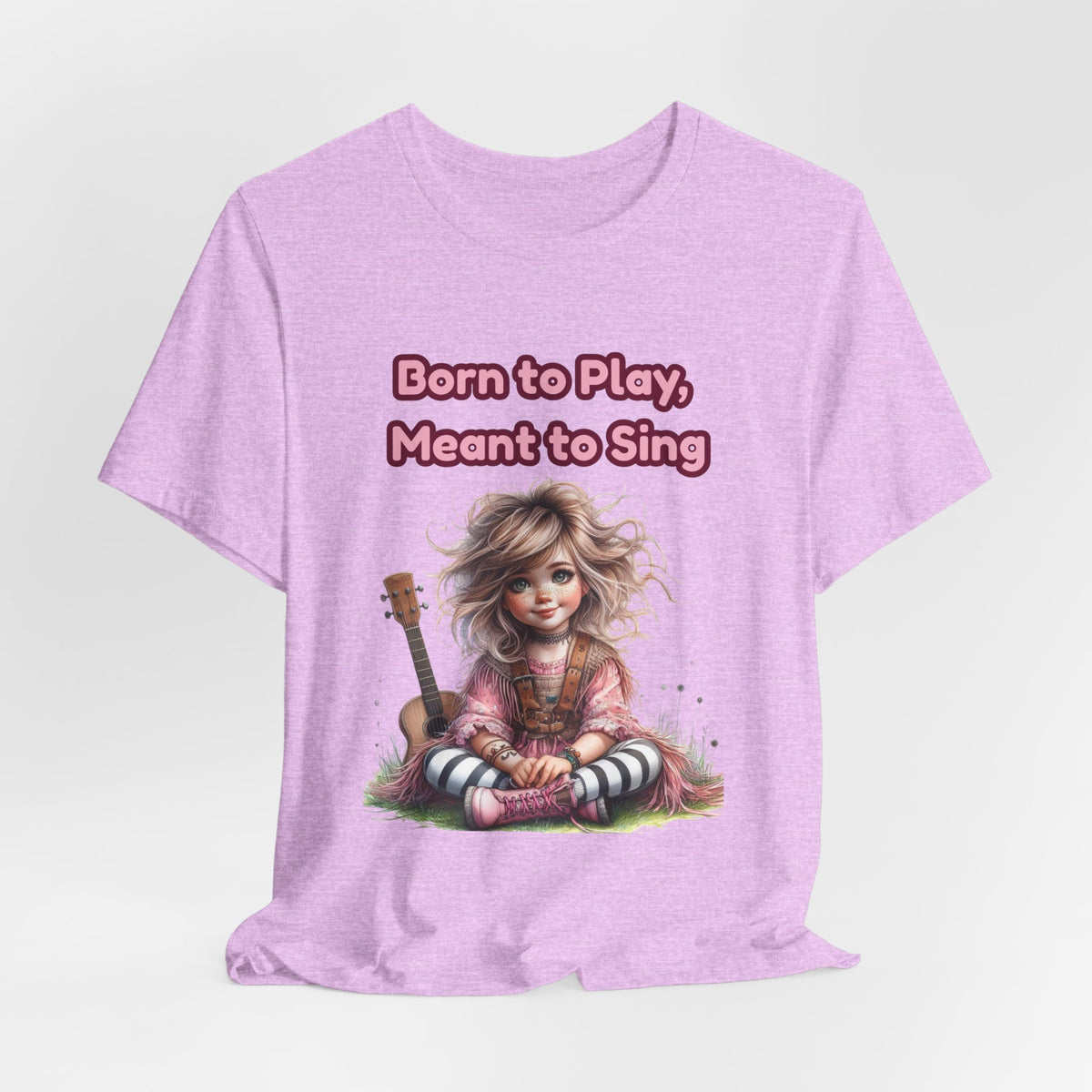 Music Lovers T‑Shirt — "Born to Play, Meant to Sing" Cute Girl with Guitar