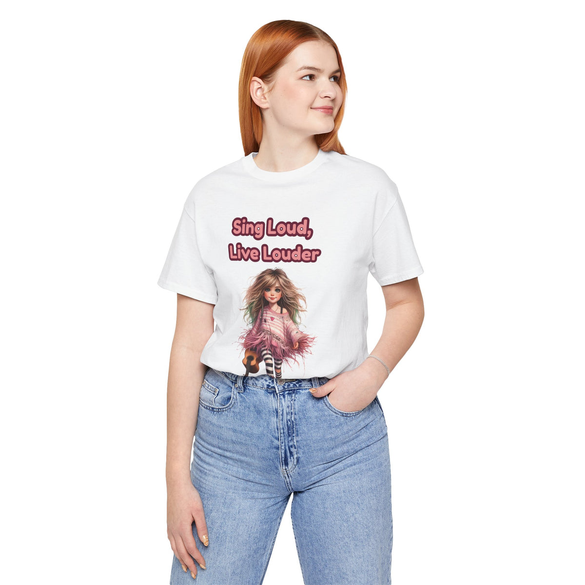 Sing Loud Live Louder Doll Graphic Tee - Cute Girl with Guitar T-Shirt