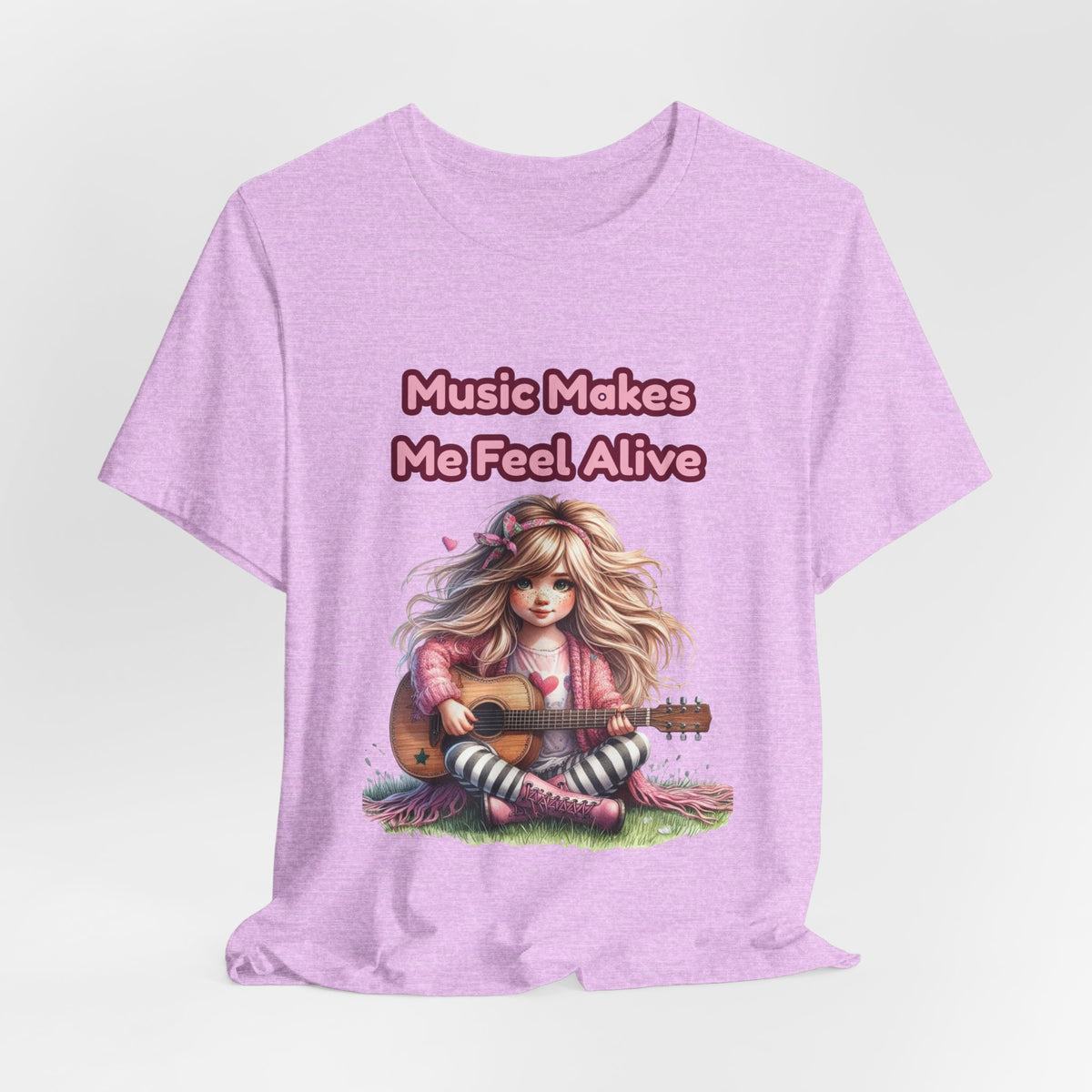 Music Makes Me Feel Alive T‑Shirt - Girl with Guitar Retro Cute Tee