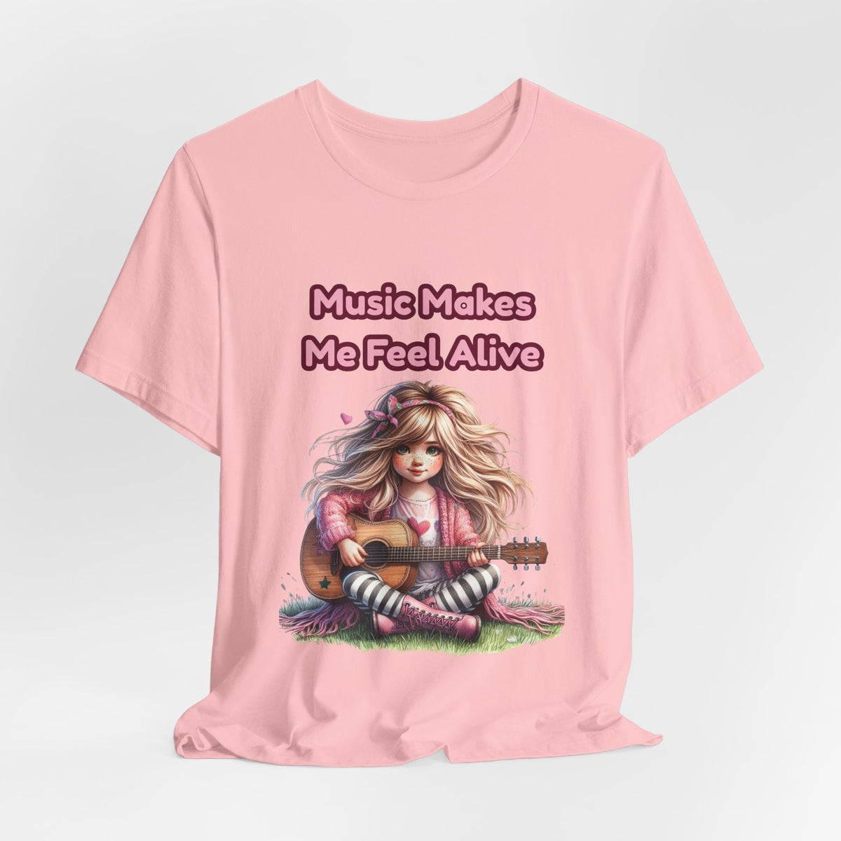 Music Makes Me Feel Alive T‑Shirt - Girl with Guitar Retro Cute Tee
