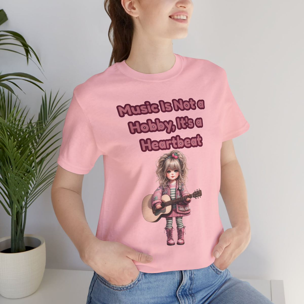 Music Is Not a Hobby It's a Heartbeat Tee - Cute Girl Guitar Graphic T-Shirt