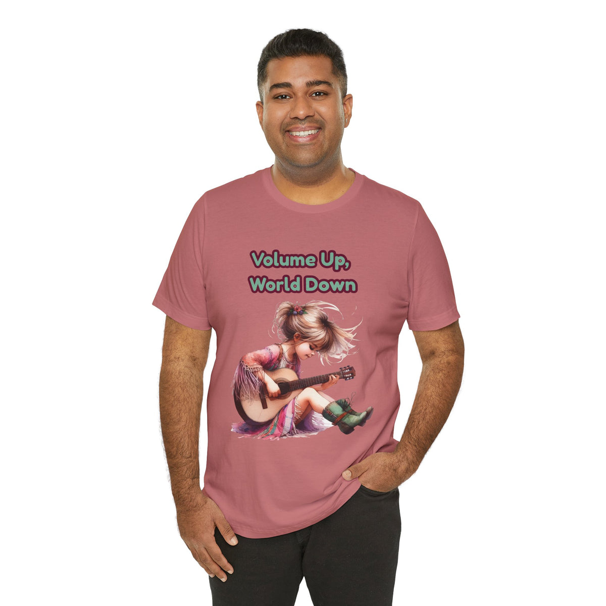 Music Lovers Volume Up, World Down Guitar Tee