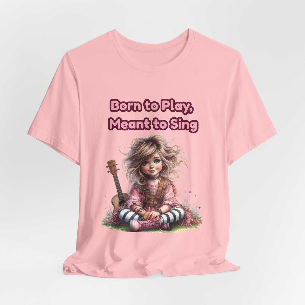 Music Lovers T‑Shirt — "Born to Play, Meant to Sing" Cute Girl with Guitar