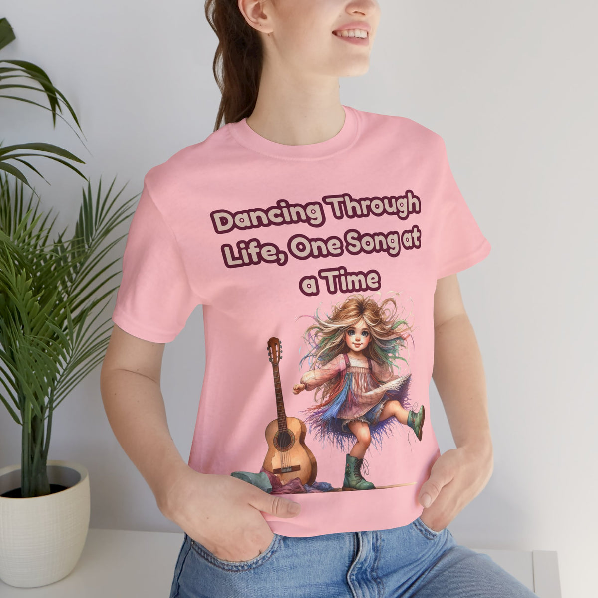 Dancing Through Life Tee — Girl with Guitar Inspirational Music Quote Shirt