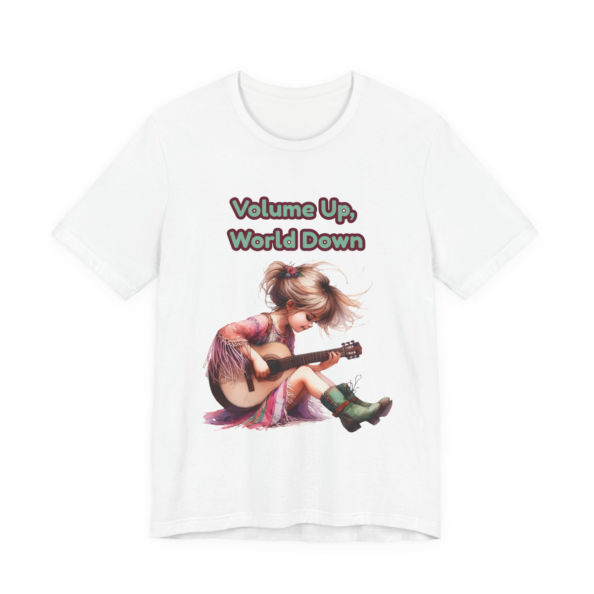 Music Lovers Volume Up, World Down Guitar Tee