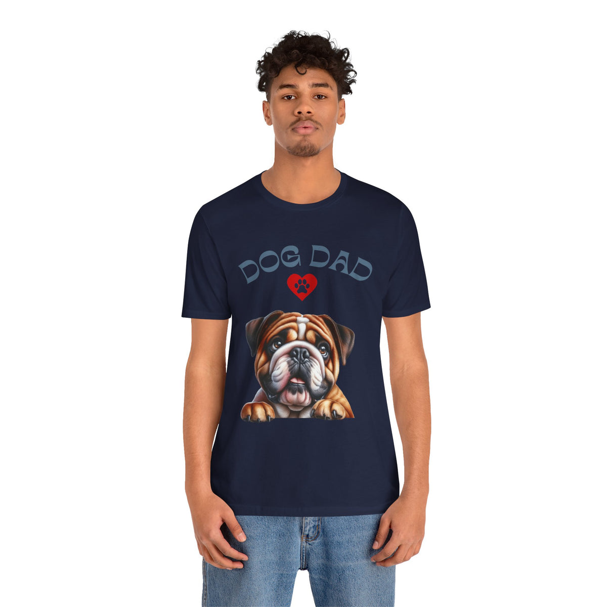 Bulldog Dad T-Shirt – Cute Bulldog Graphic Tee with Heart Paw Design