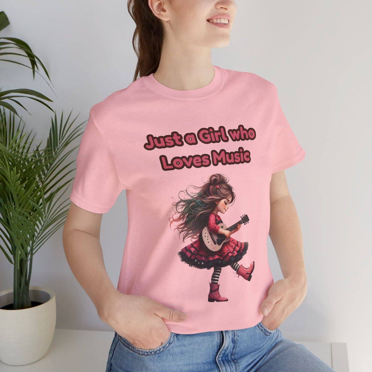 Just a Girl Who Loves Music T-Shirt — Cute Girl Guitar Graphic Tee