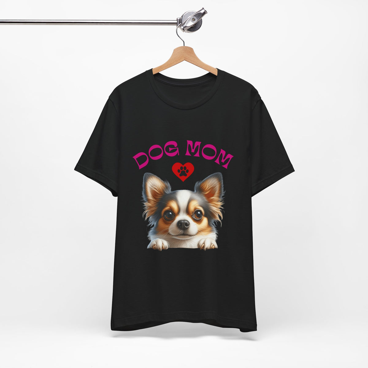 Chihuahua Dog Mom T-Shirt — Cute Chihuahua Face with Heart Paw Graphic