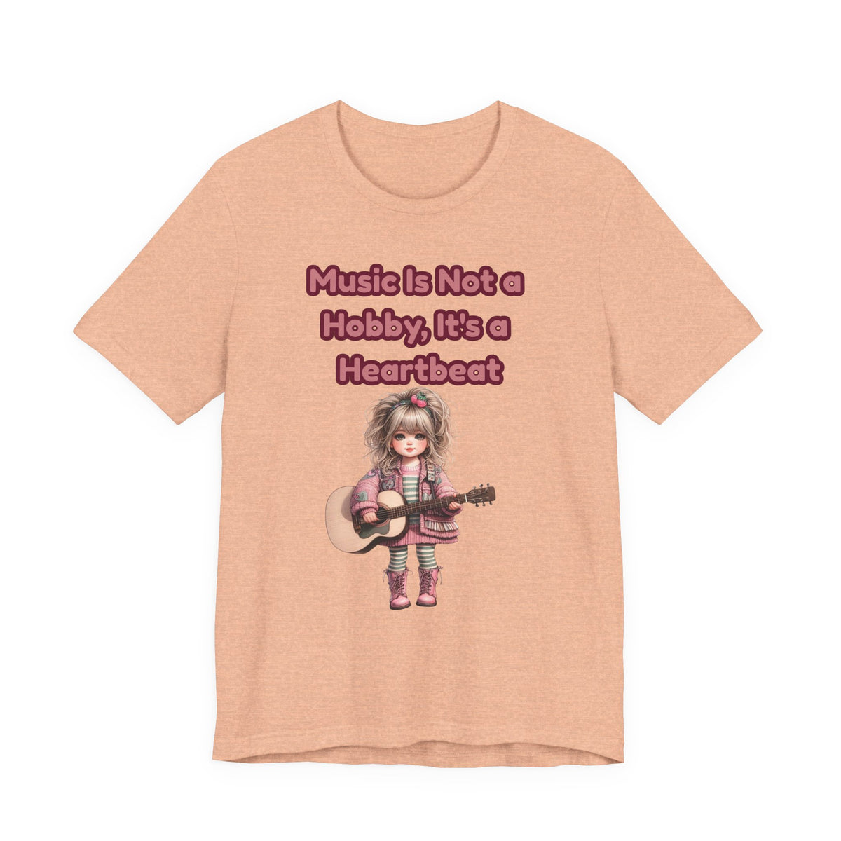 Music Is Not a Hobby It's a Heartbeat Tee - Cute Girl Guitar Graphic T-Shirt
