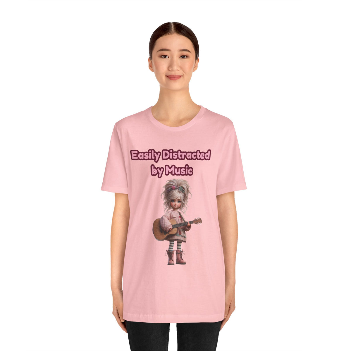 Easily Distracted by Music T‑Shirt — Cute Guitar Girl Tee