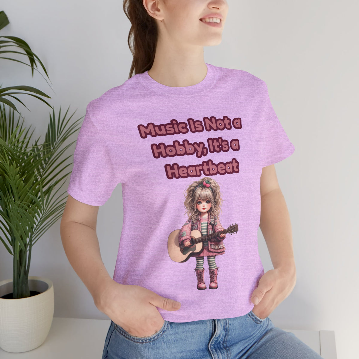 Music Is Not a Hobby It's a Heartbeat Tee - Cute Girl Guitar Graphic T-Shirt