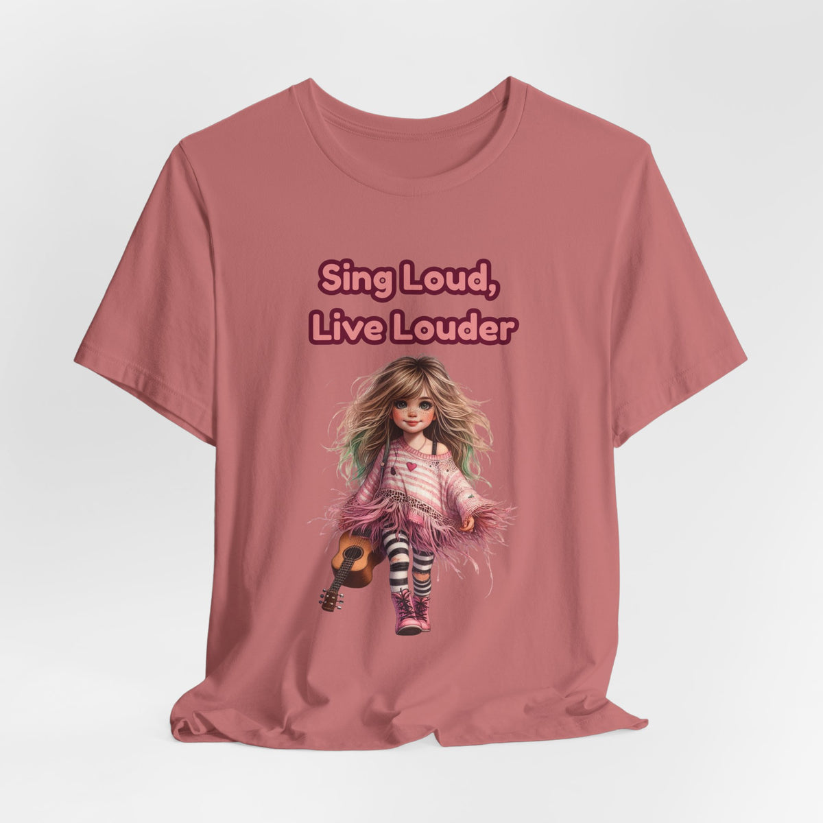 Sing Loud Live Louder Doll Graphic Tee - Cute Girl with Guitar T-Shirt