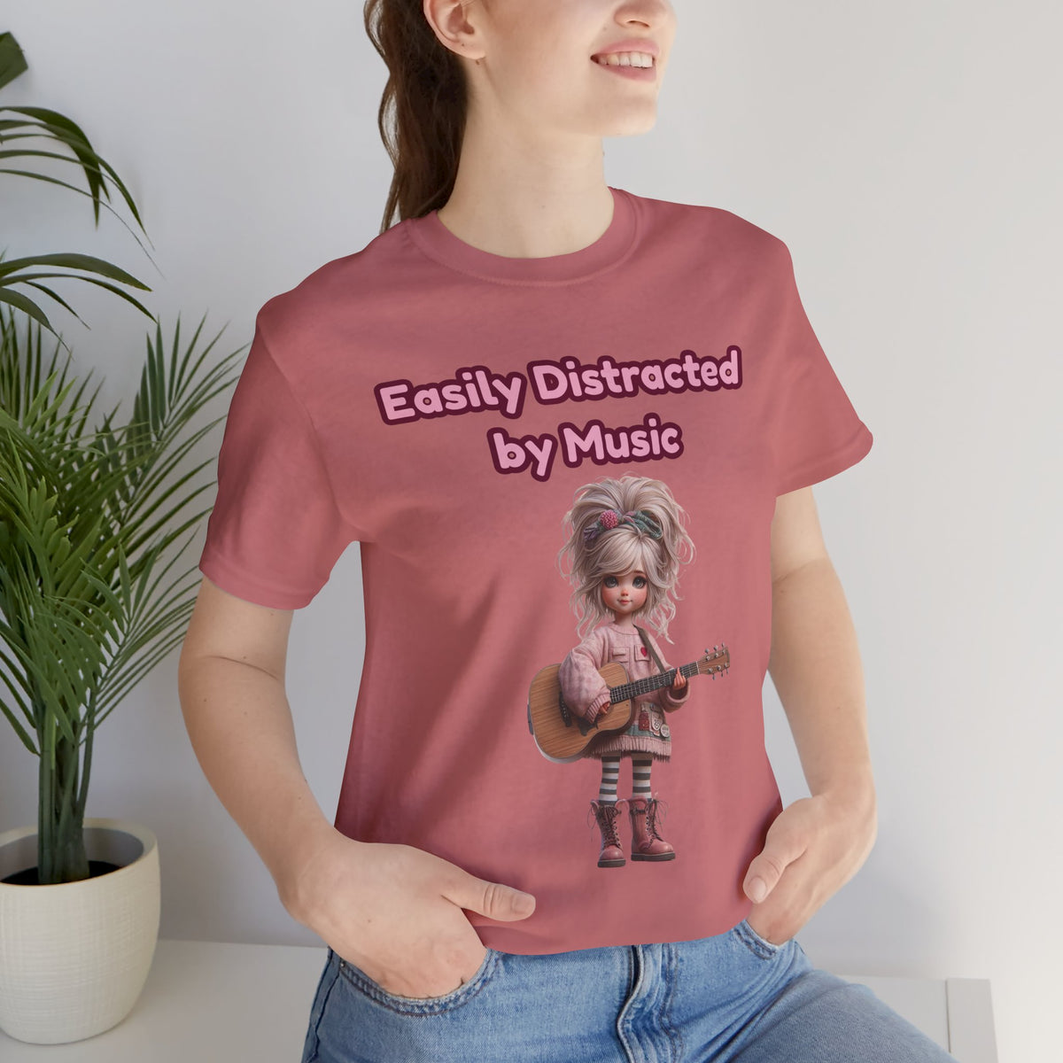 Easily Distracted by Music T‑Shirt — Cute Guitar Girl Tee