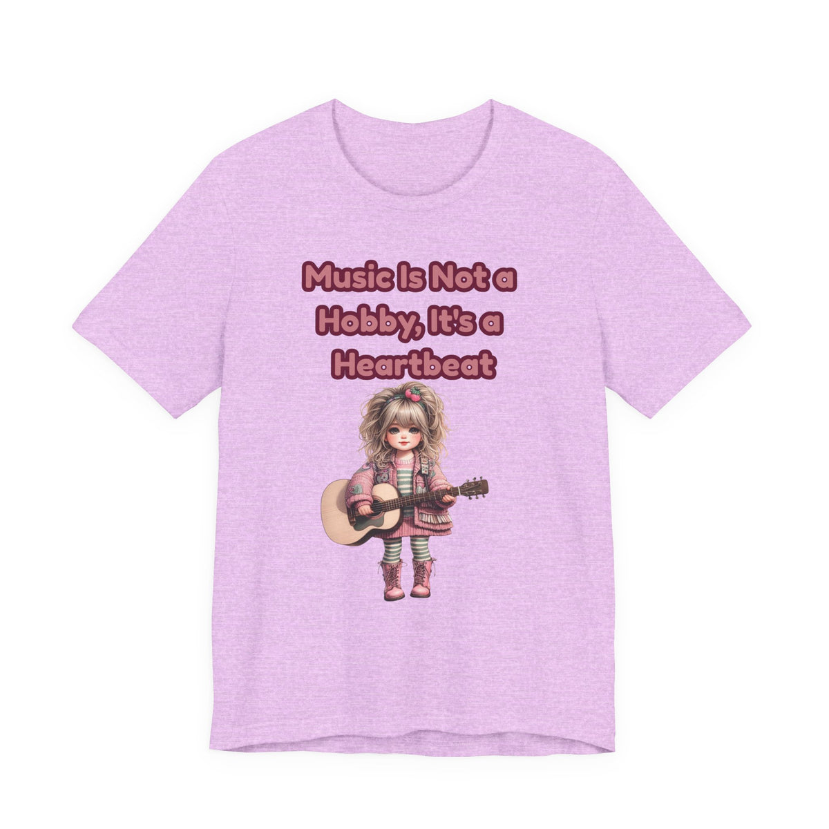 Music Is Not a Hobby It's a Heartbeat Tee - Cute Girl Guitar Graphic T-Shirt