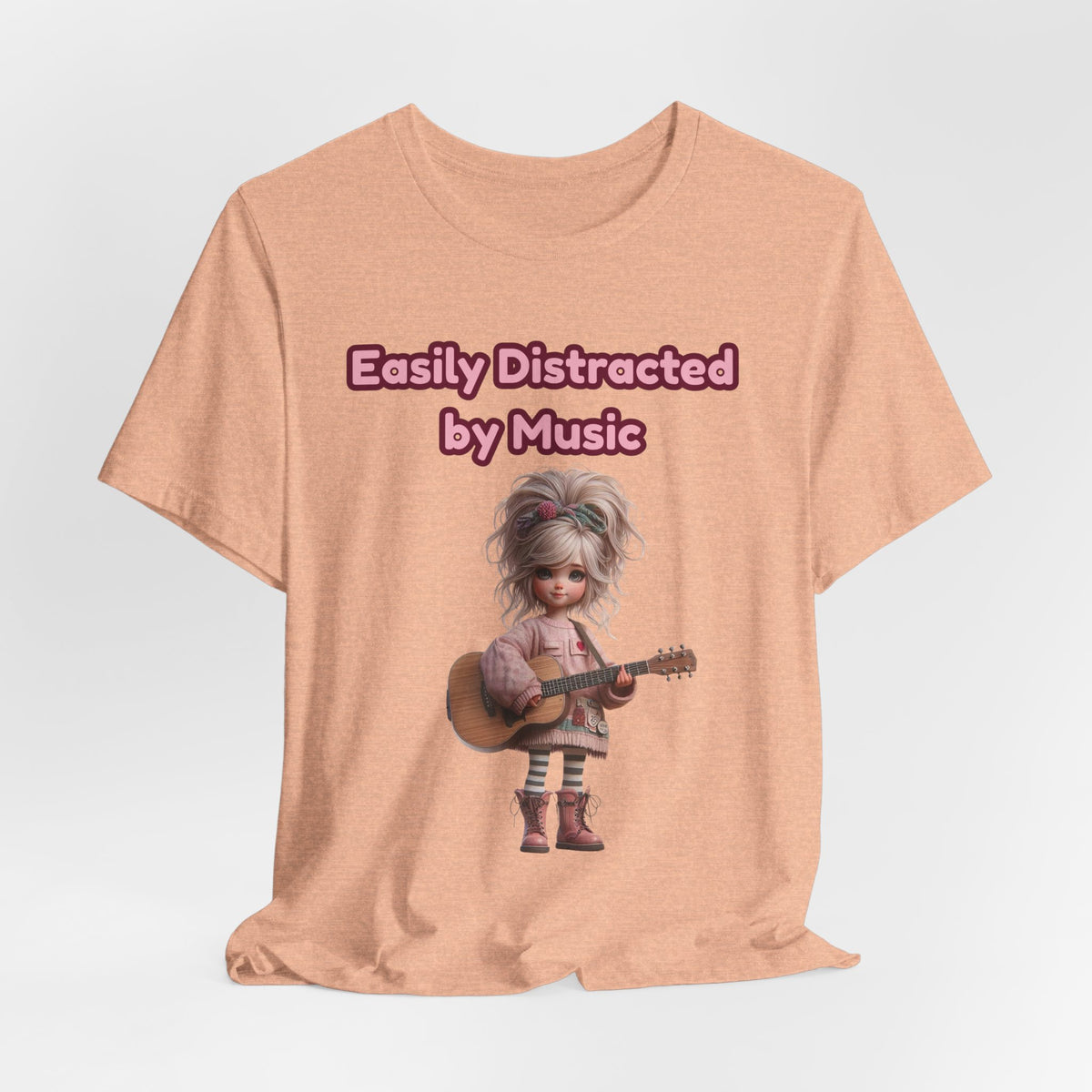 Easily Distracted by Music T‑Shirt — Cute Guitar Girl Tee