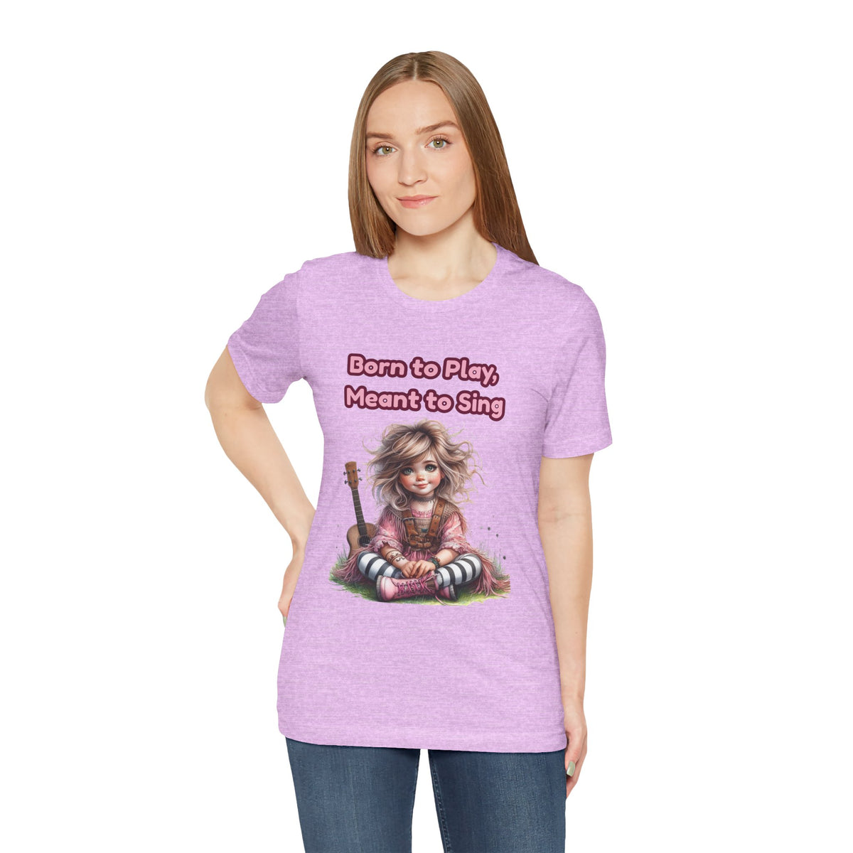Music Lovers T‑Shirt — "Born to Play, Meant to Sing" Cute Girl with Guitar