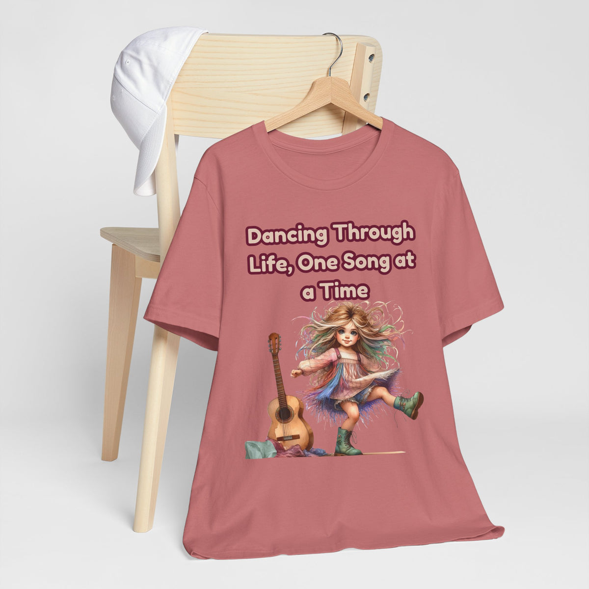 Dancing Through Life Tee — Girl with Guitar Inspirational Music Quote Shirt