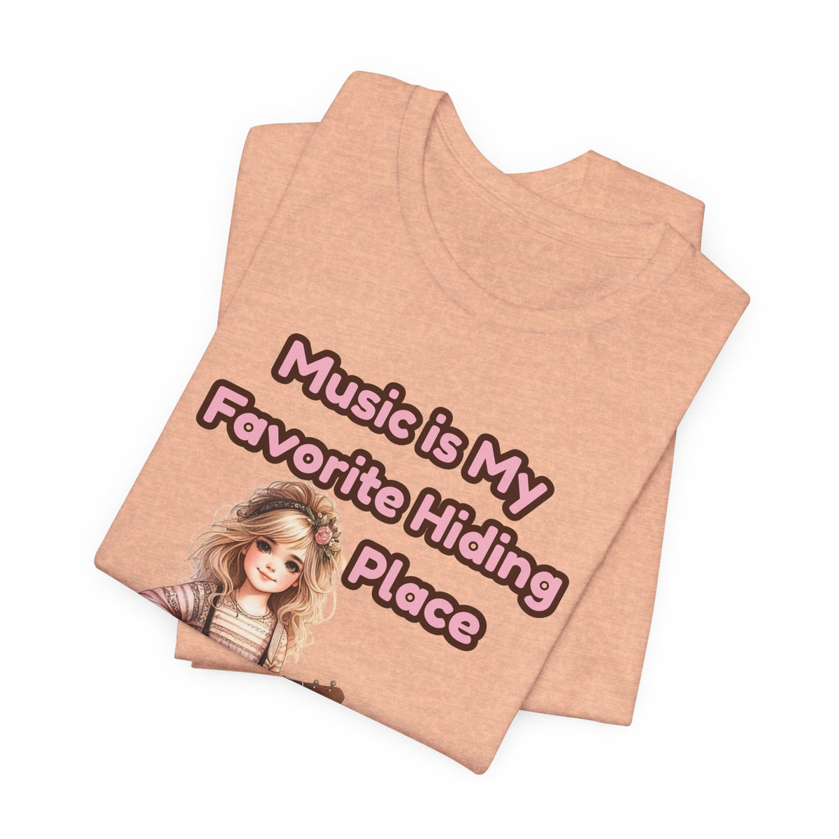 Music Is My Favorite Hiding Place T-Shirt — Cute Girl with Guitar Tee