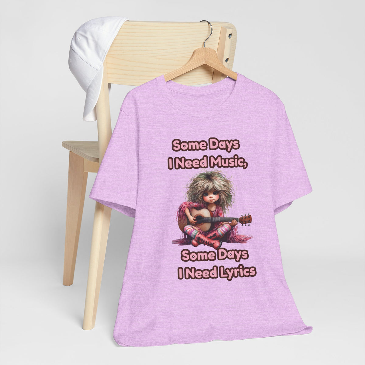 Music Lover Tee — “Some Days I Need Music, Some Days I Need Lyrics” Guitar Girl Shirt