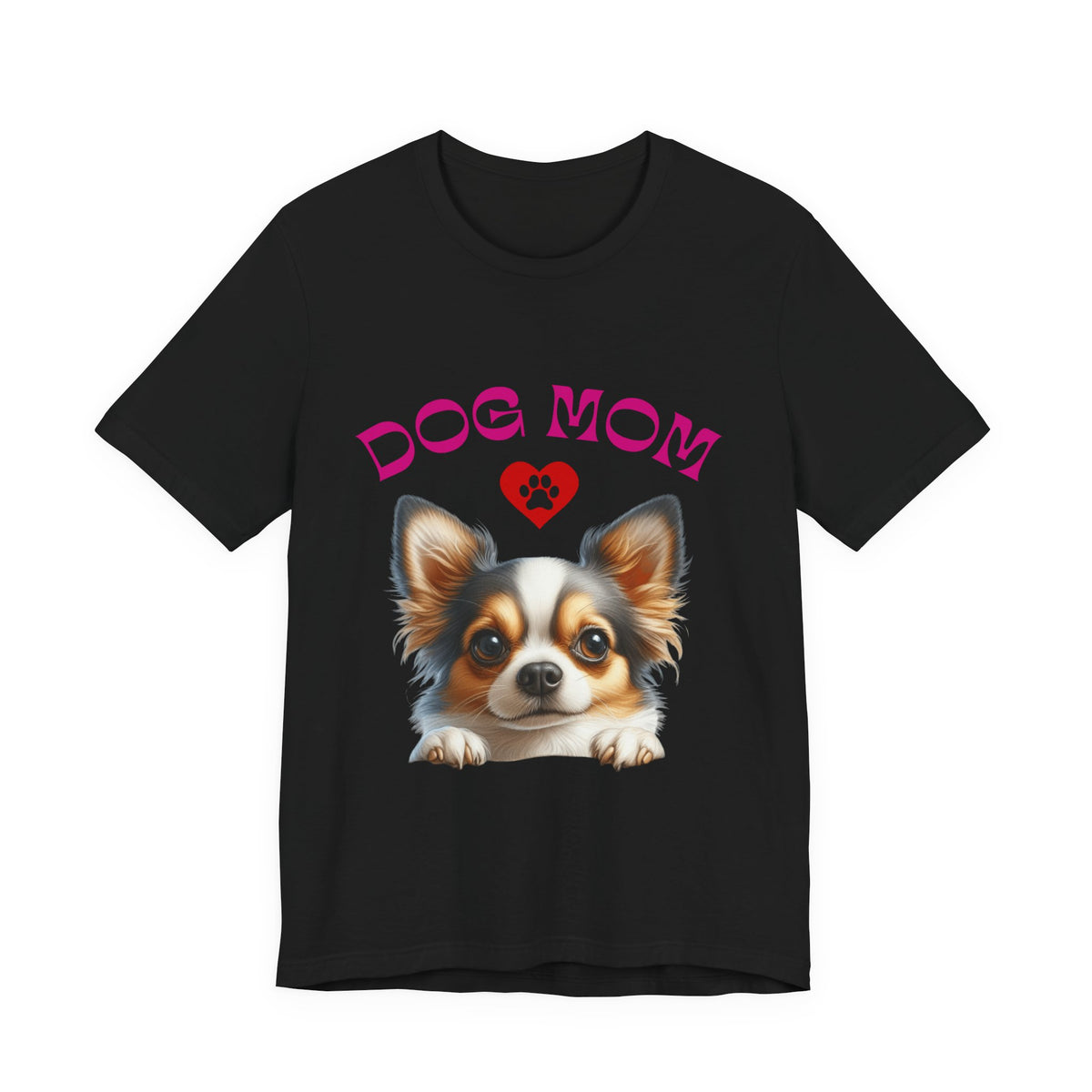 Chihuahua Dog Mom T-Shirt — Cute Chihuahua Face with Heart Paw Graphic