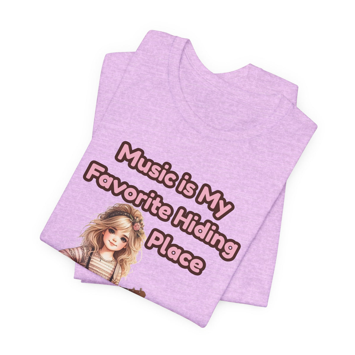 Music Is My Favorite Hiding Place T-Shirt — Cute Girl with Guitar Tee