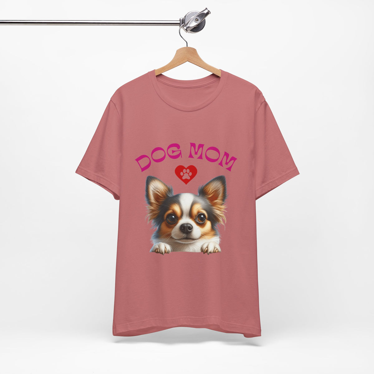 Chihuahua Dog Mom T-Shirt — Cute Chihuahua Face with Heart Paw Graphic