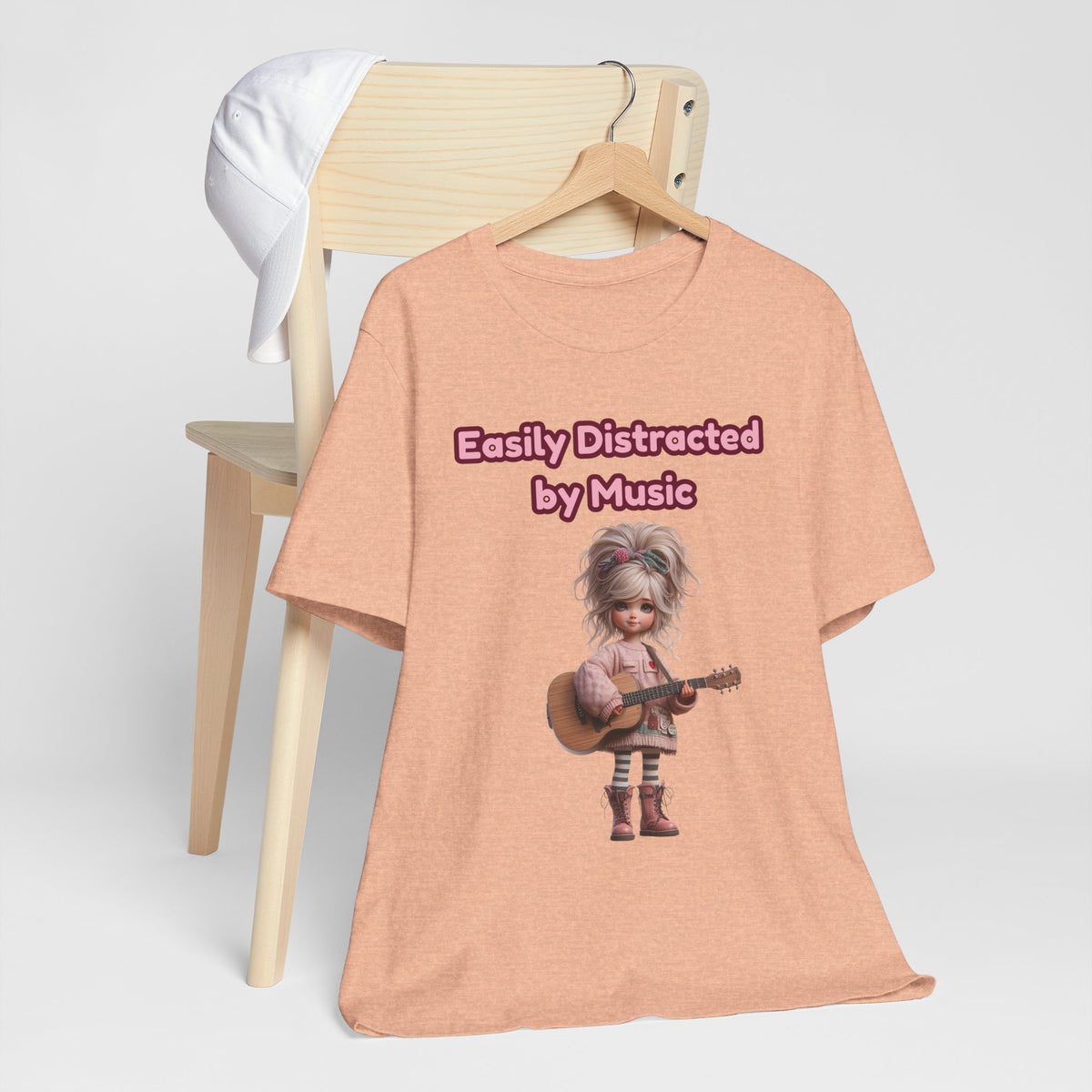 Easily Distracted by Music T‑Shirt — Cute Guitar Girl Tee