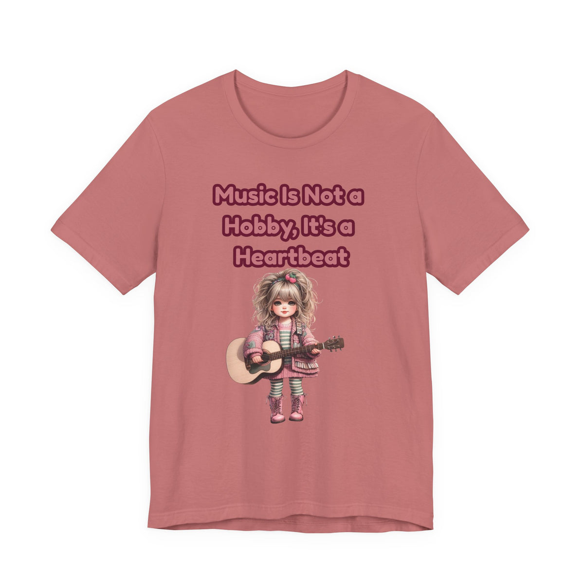 Music Is Not a Hobby It's a Heartbeat Tee - Cute Girl Guitar Graphic T-Shirt