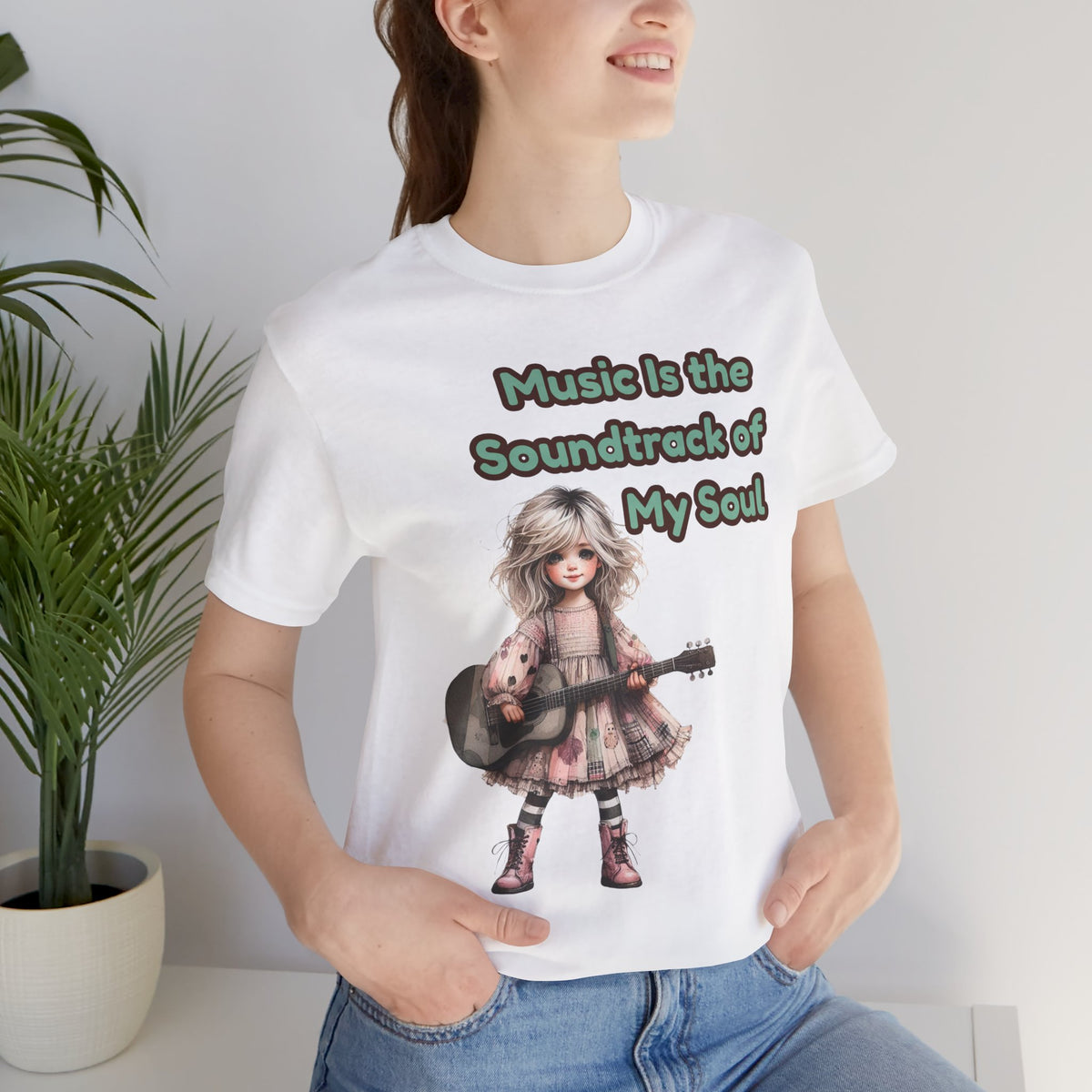 Music Is the Soundtrack of My Soul T-Shirt — Cute Girl with Guitar Tee