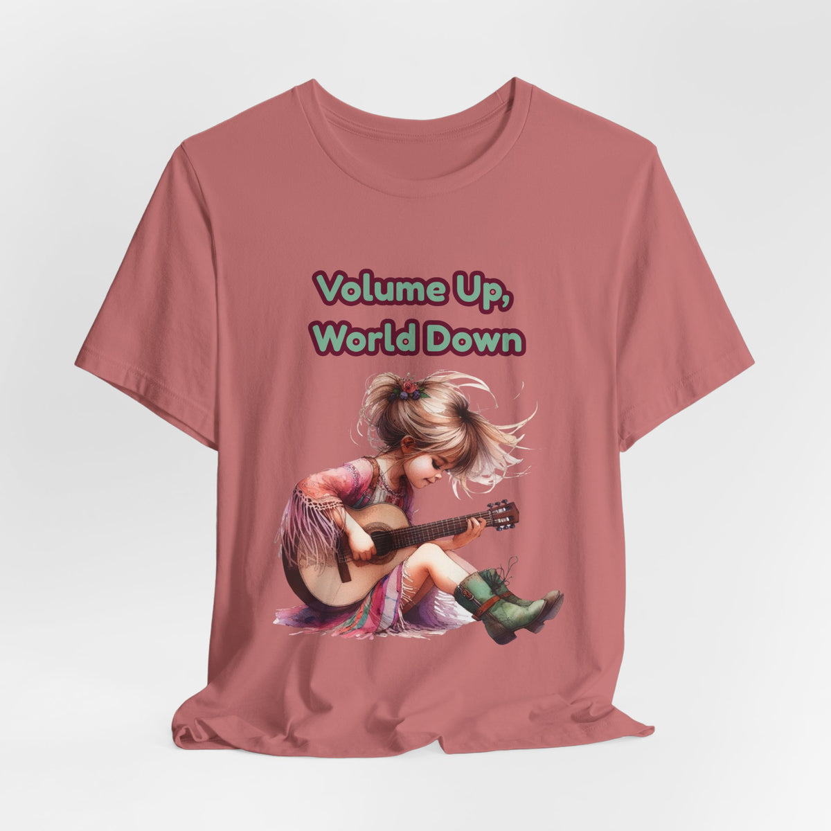 Music Lovers Volume Up, World Down Guitar Tee