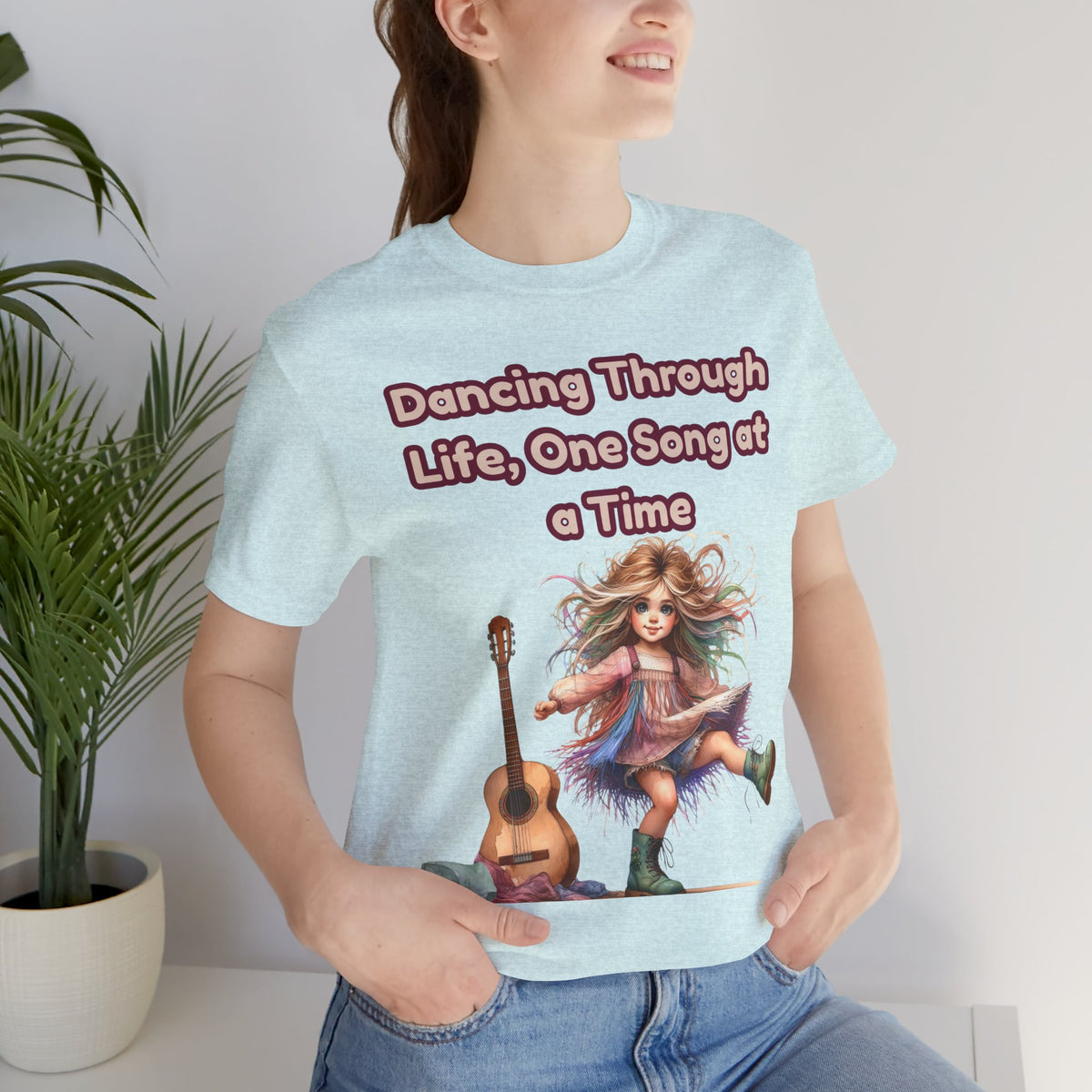 Dancing Through Life Tee — Girl with Guitar Inspirational Music Quote Shirt