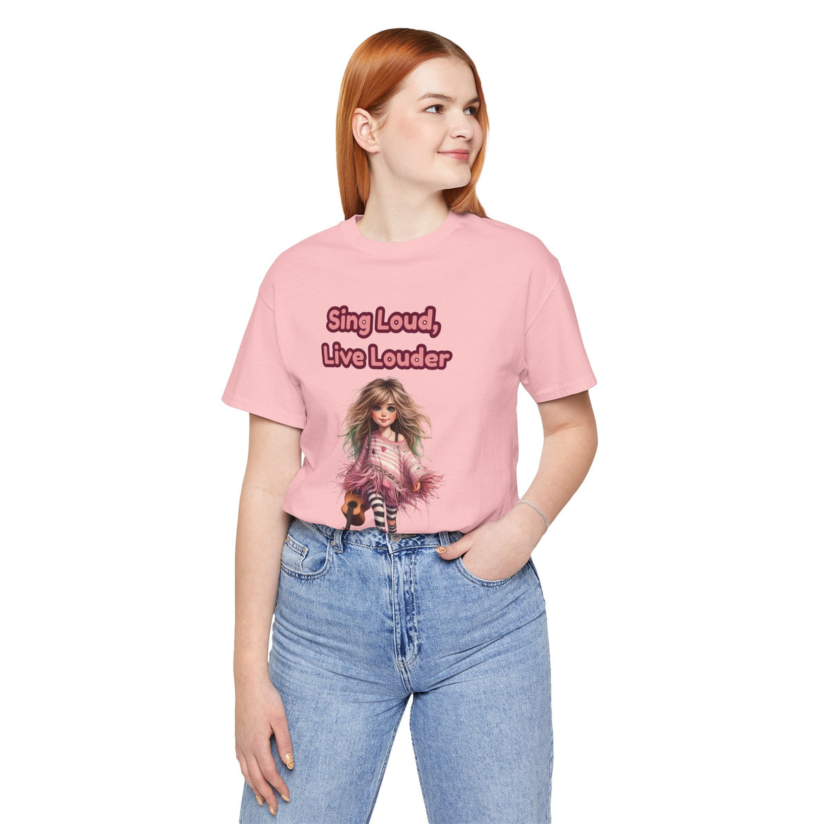 Sing Loud Live Louder Doll Graphic Tee - Cute Girl with Guitar T-Shirt