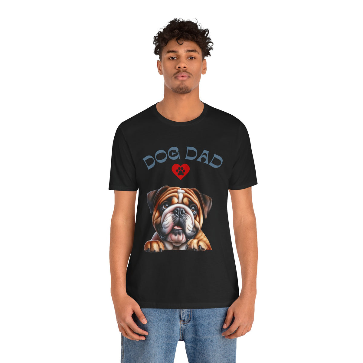 Bulldog Dad T-Shirt – Cute Bulldog Graphic Tee with Heart Paw Design