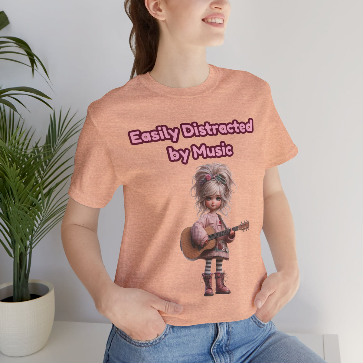 Easily Distracted by Music T‑Shirt — Cute Guitar Girl Tee